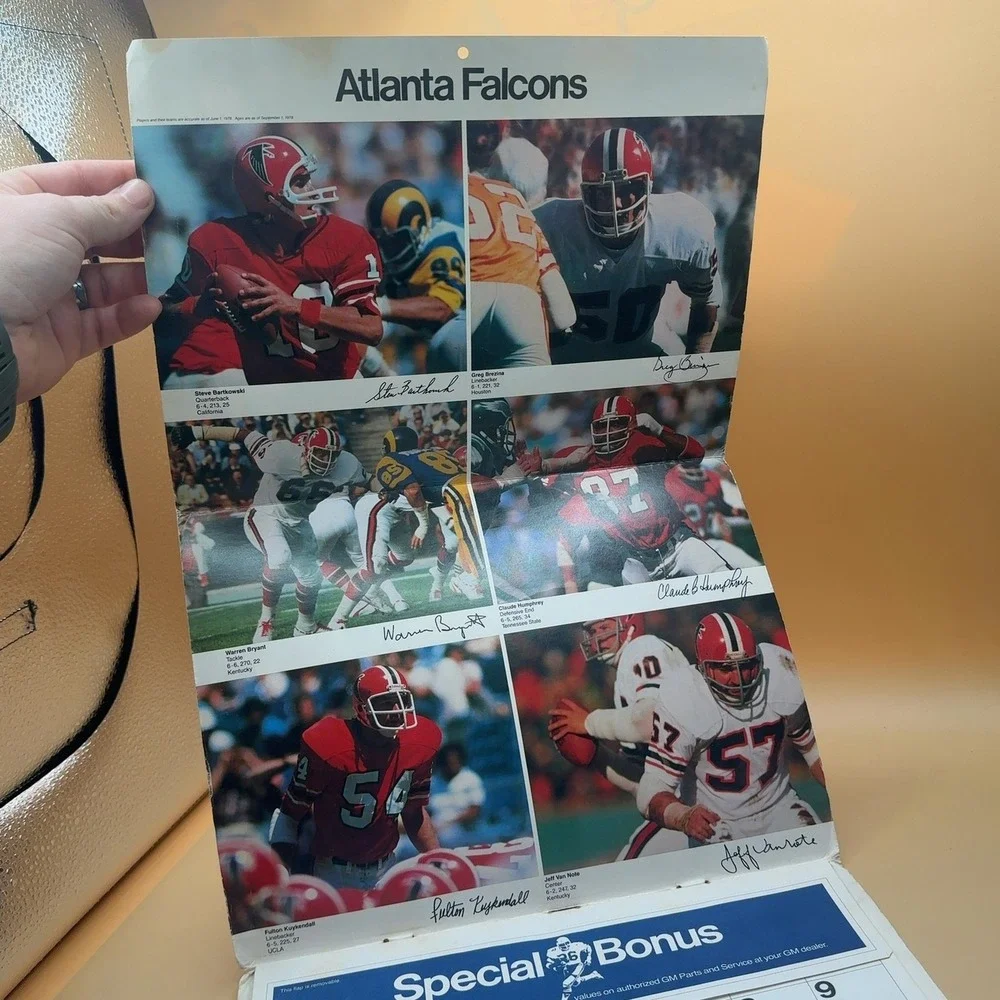 Vintage Atlanta Falcons 1978-79 Daily Memo Calendar Boomershine Pontiac